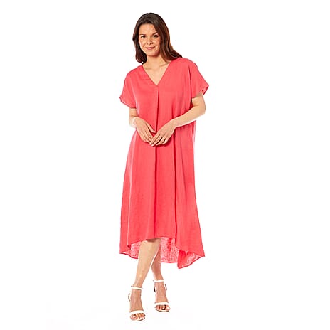 Charlotte West Linen Midi Dress (Size 12) - Coral