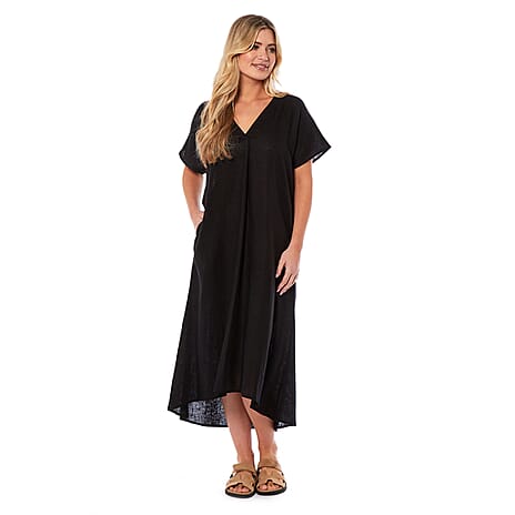 Charlotte West Linen Midi Dress (Size 10) - Black