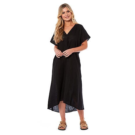 Charlotte West Linen Midi Dress (Size 10) - Black
