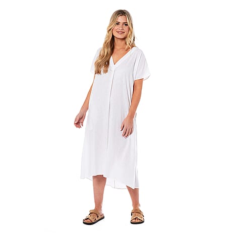 Charlotte West Linen Midi Dress - White(size 14)