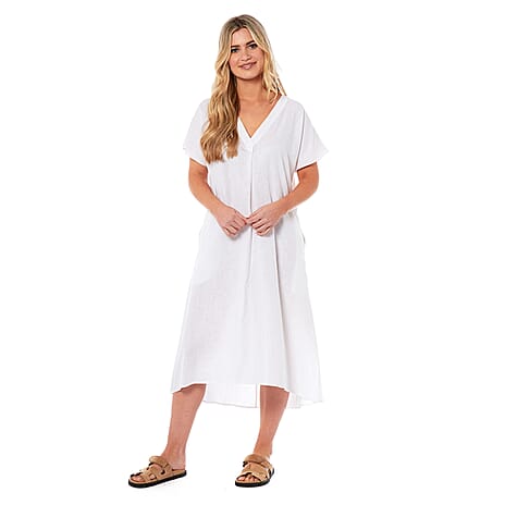 Charlotte West Linen Midi Dress (Size 16) - White
