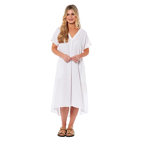 Charlotte West Linen Midi Dress - White (size 20)