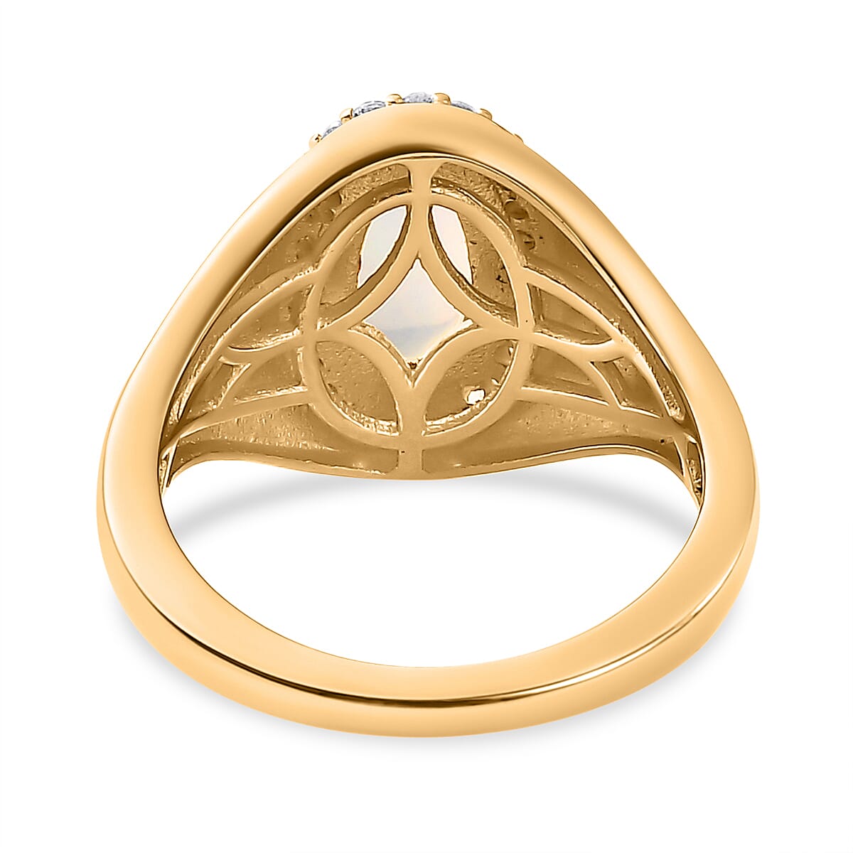 Ethiopian Welo Opal & Natural Zircon Ring in 18K Yellow Gold Vermeil Plated Sterling Silver 1.29 Ct