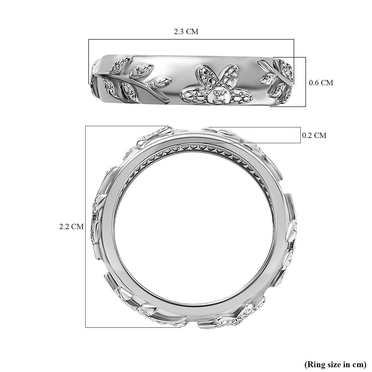 Natural Diamond Leaf Band Ring in Platinum Overlay Sterling Silver