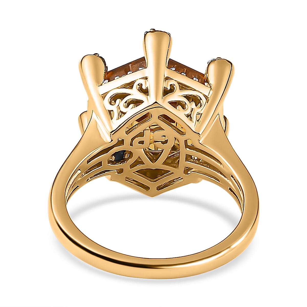 GP Celestial Dream Collection (Matatron Cube Cut) - Citrine, Boi Ploi Black Spinel & Natural Zircon Ring in 18K Yellow Gold Vermeil Plated Sterling Silver 8.25 Ct, Silver Wt. 6.02 Gms.