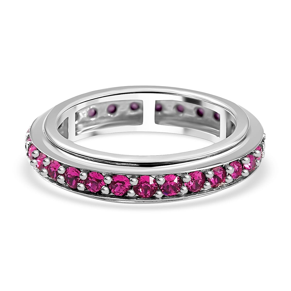 Ruby Finest Austrian Crystal Eternity Band Ring in Platinum Overlay Sterling Silver 1.10 Ct.