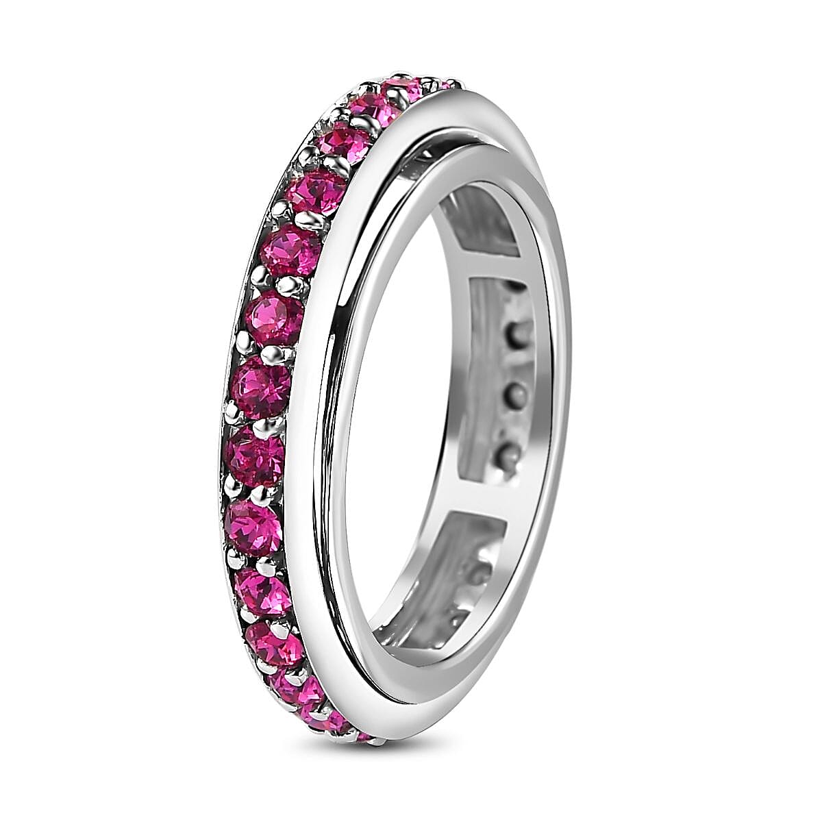 Ruby Finest Austrian Crystal Eternity Band Ring in Platinum Overlay Sterling Silver 1.10 Ct.