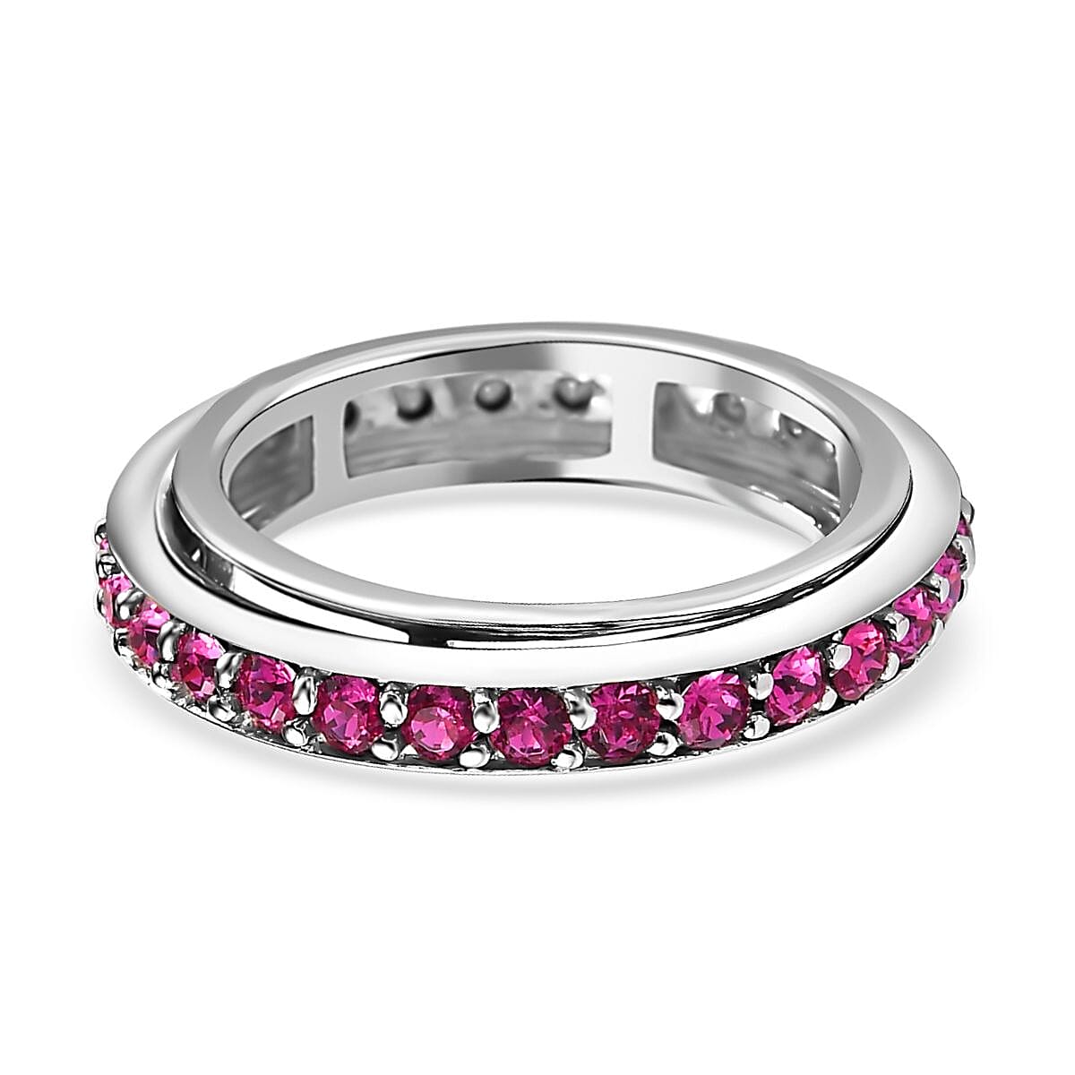 Ruby Finest Austrian Crystal Eternity Band Ring in Platinum Overlay Sterling Silver 1.10 Ct.