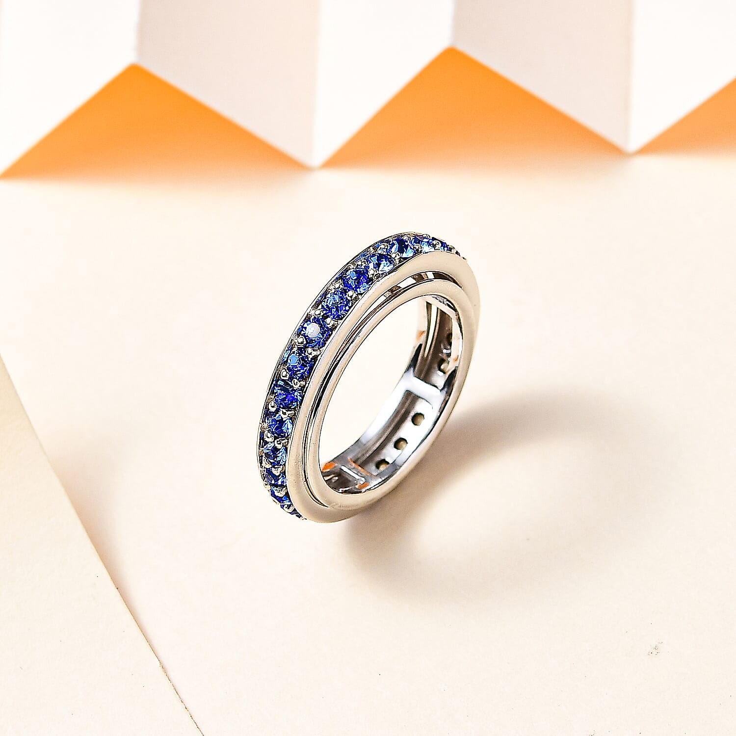 Sapphire Finest Crystal Band Ring in Platinum Overlay Sterling Silver