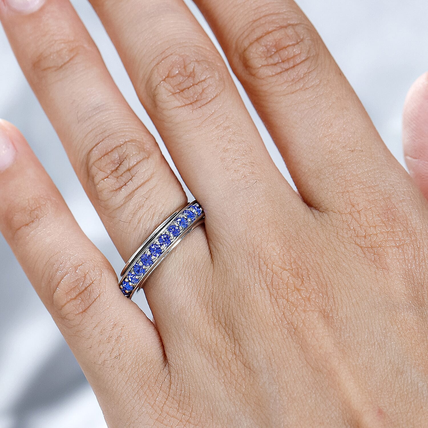 Sapphire Finest Crystal Band Ring in Platinum Overlay Sterling Silver