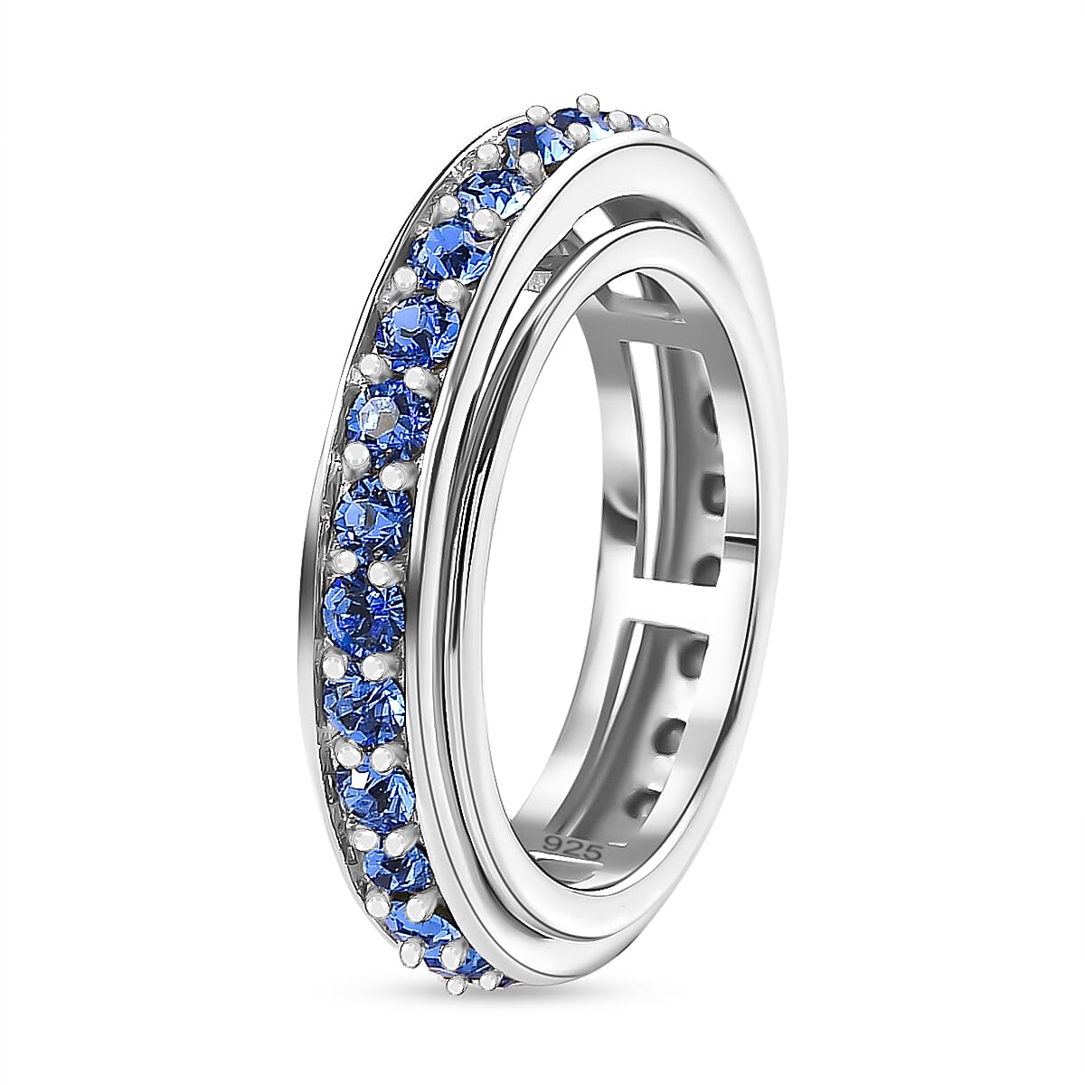 Sapphire Finest Crystal Band Ring in Platinum Overlay Sterling Silver