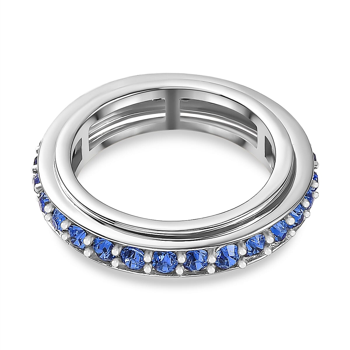 Sapphire Finest Crystal Band Ring in Platinum Overlay Sterling Silver