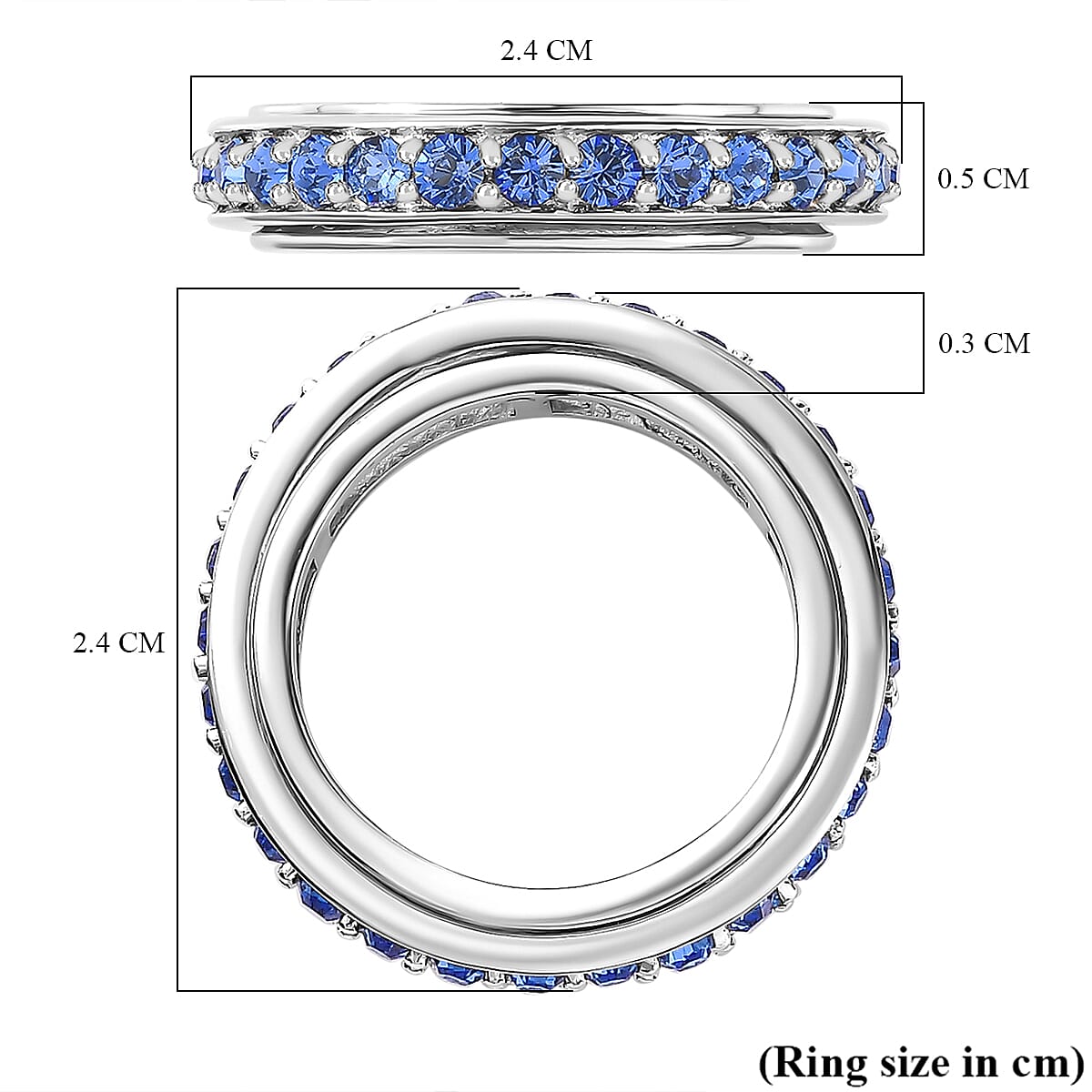 Sapphire Finest Crystal Band Ring in Platinum Overlay Sterling Silver