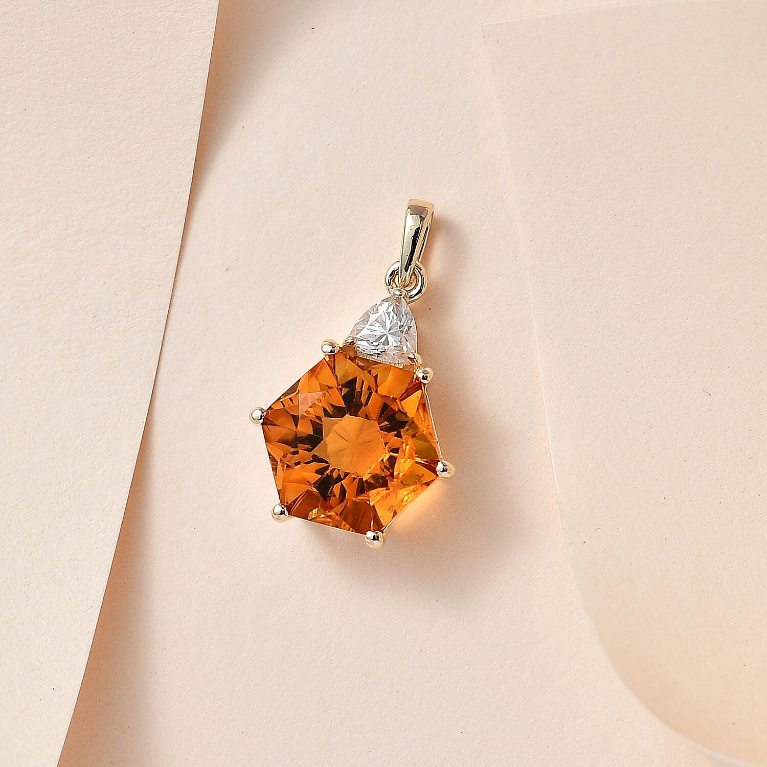 9K Yellow Gold Serra Gaucha Citrine & Moissanite Pendant 4.27 Ct.
