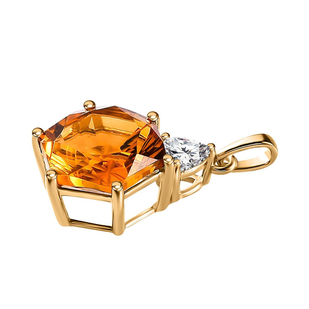 9K Yellow Gold Serra Gaucha Citrine & Moissanite Pendant 4.27 Ct.