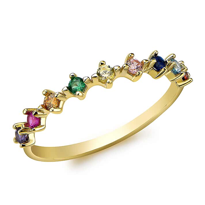 9K Yellow Gold Multi Color Cubic Zirconia 9-Stone Ring