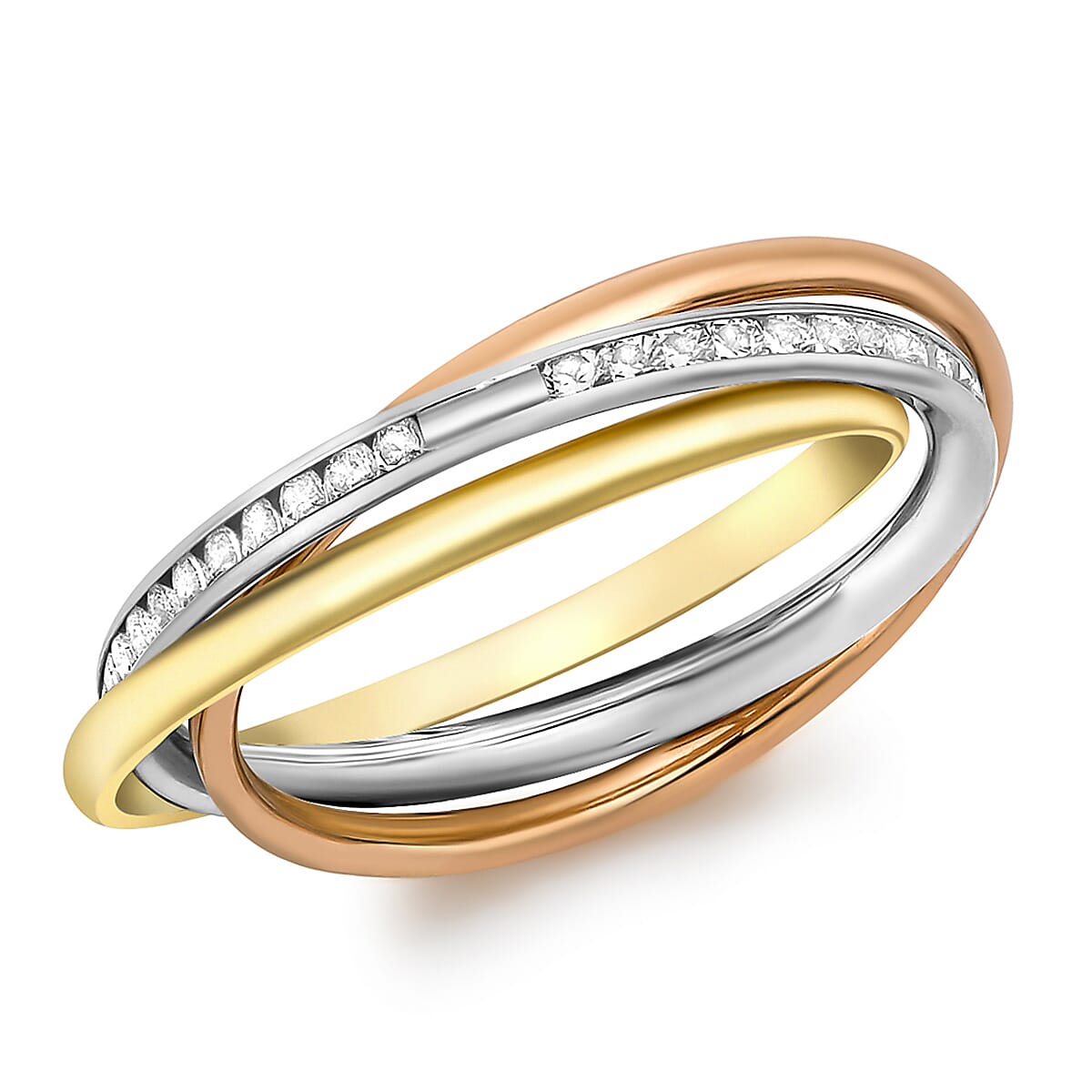 9K Gold Finest CZ Entwined Ring in Tri-Colour