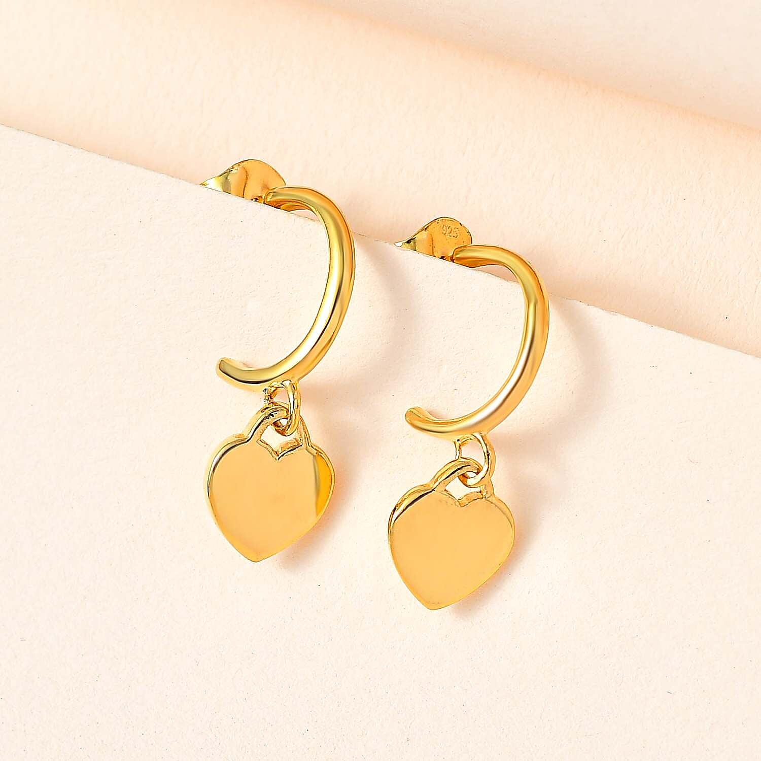 14K Gold Overlay Sterling Silver Dangling Heart Earrings
