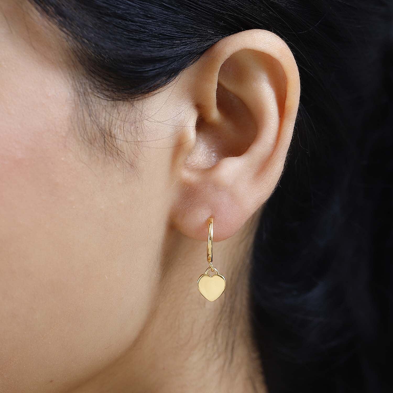 14K Gold Overlay Sterling Silver Dangling Heart Earrings