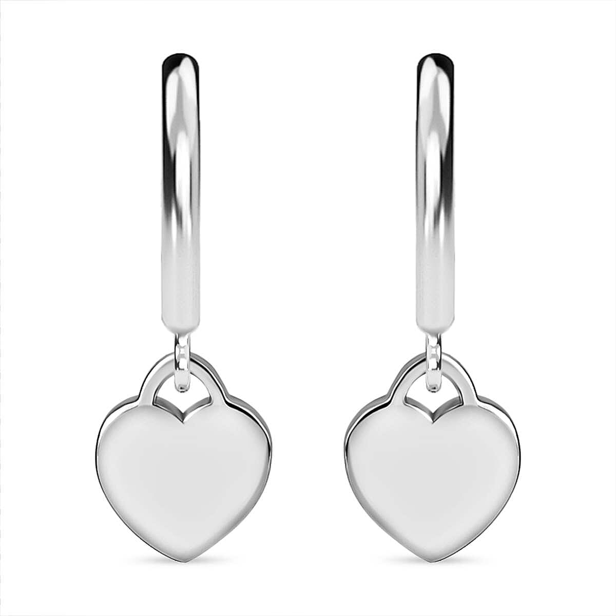 Platinum Overlay Sterling Silver Heart Dangle Earrings