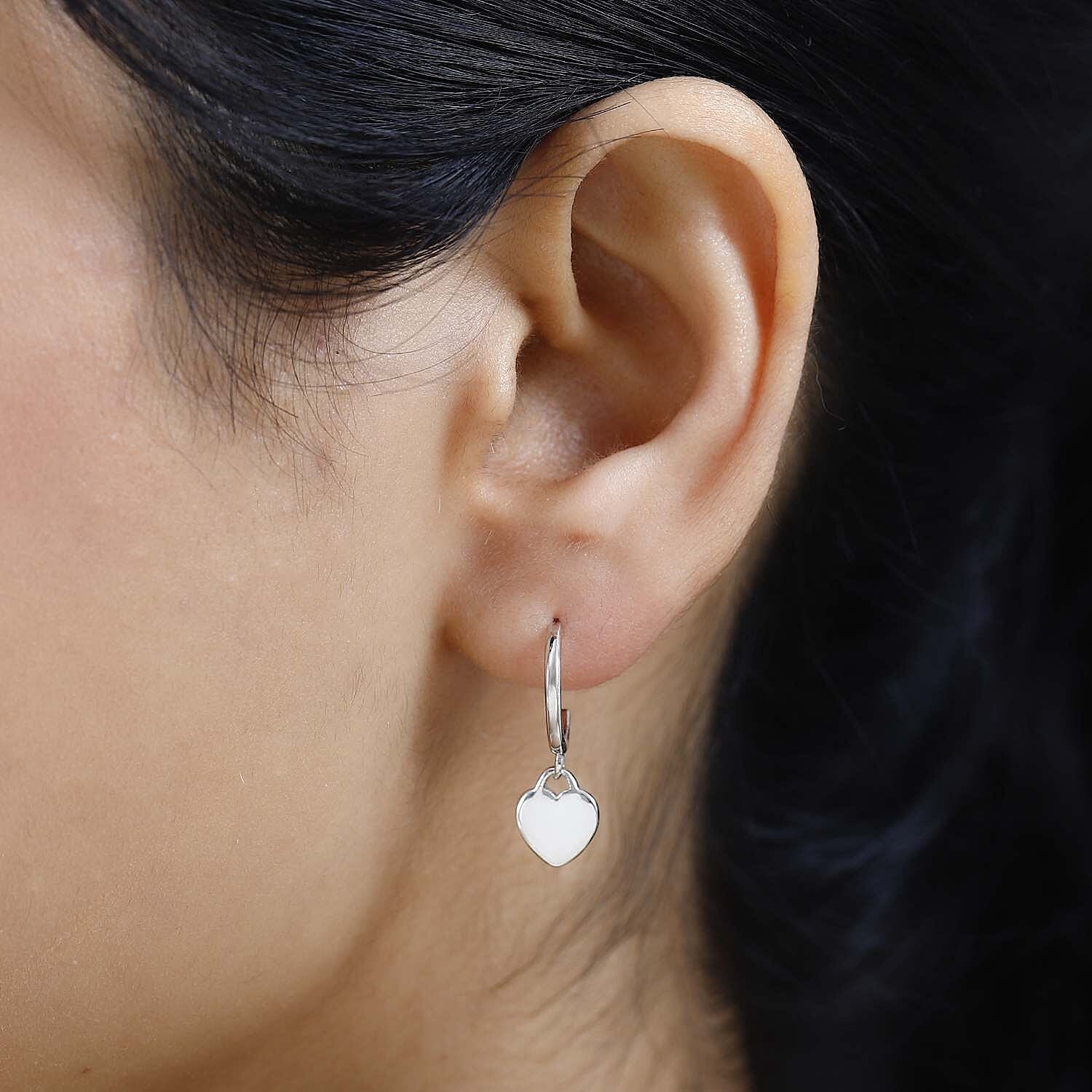 Platinum Overlay Sterling Silver Heart Dangle Earrings