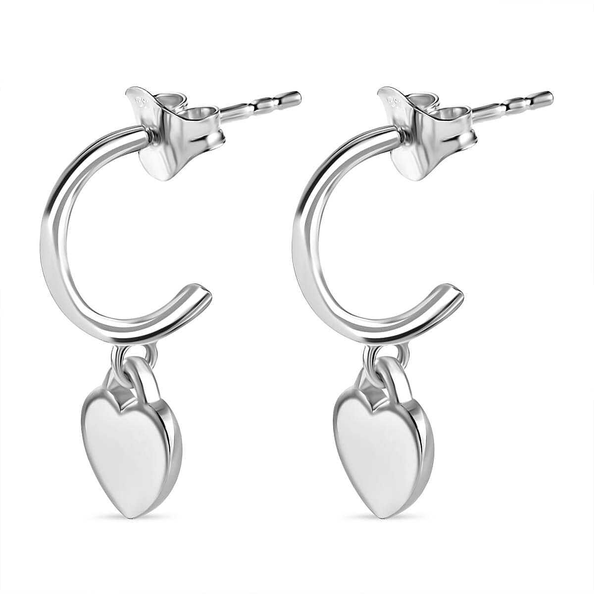Platinum Overlay Sterling Silver Heart Dangle Earrings