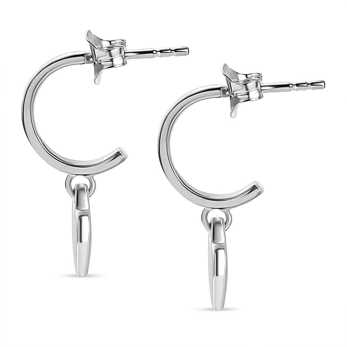 Platinum Overlay Sterling Silver Heart Dangle Earrings