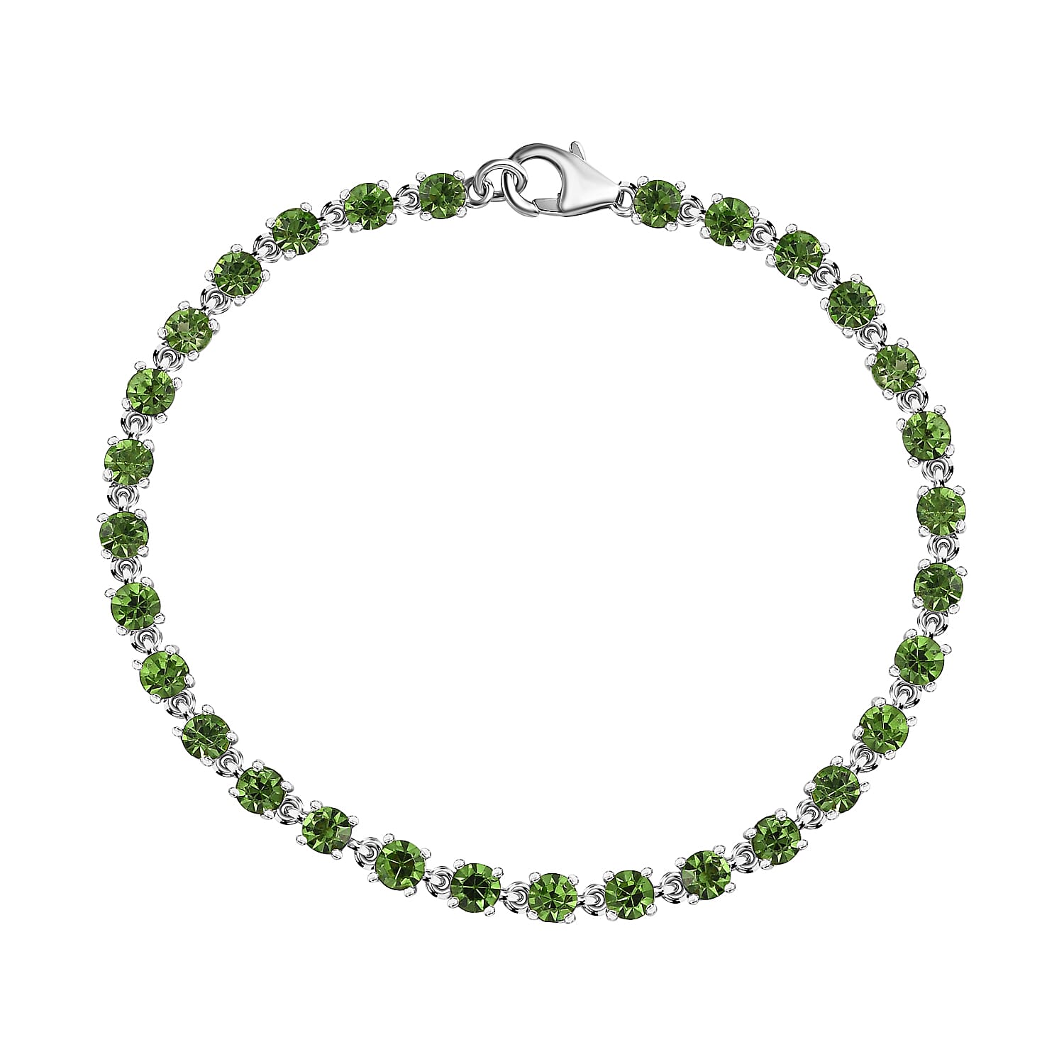 Biggest Close Out Deal -  Finest Peridot Crystal Tennis Bracelet (Size - 7.5) in Platinum Overlay Sterling Silver