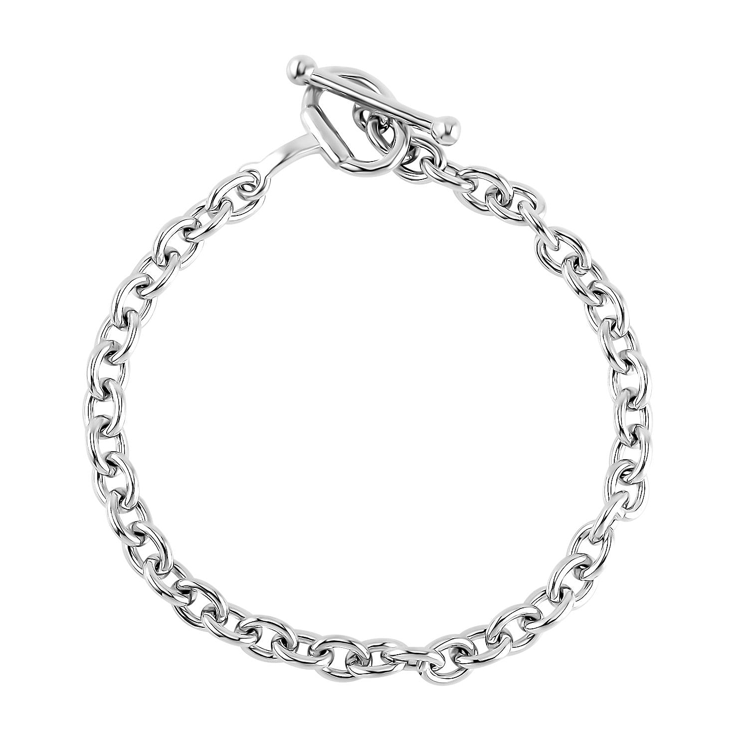 Designer Closeout Deal- Snaffle Link Clasp Rhodium Overlay Sterling Silver Cable Link Bracelet (Size - 7.5), Silver Wt. 13.4 Gms
