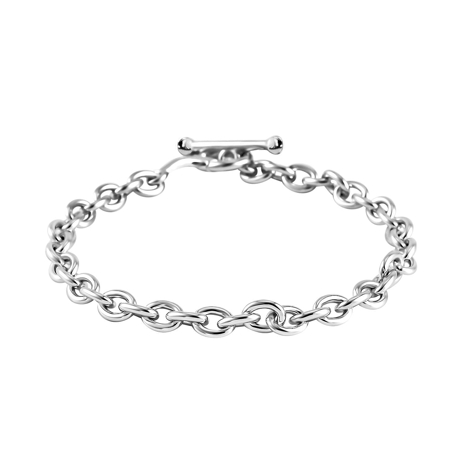 Designer Closeout Deal- Snaffle Link Clasp Rhodium Overlay Sterling Silver Cable Link Bracelet (Size - 7.5), Silver Wt. 13.4 Gms