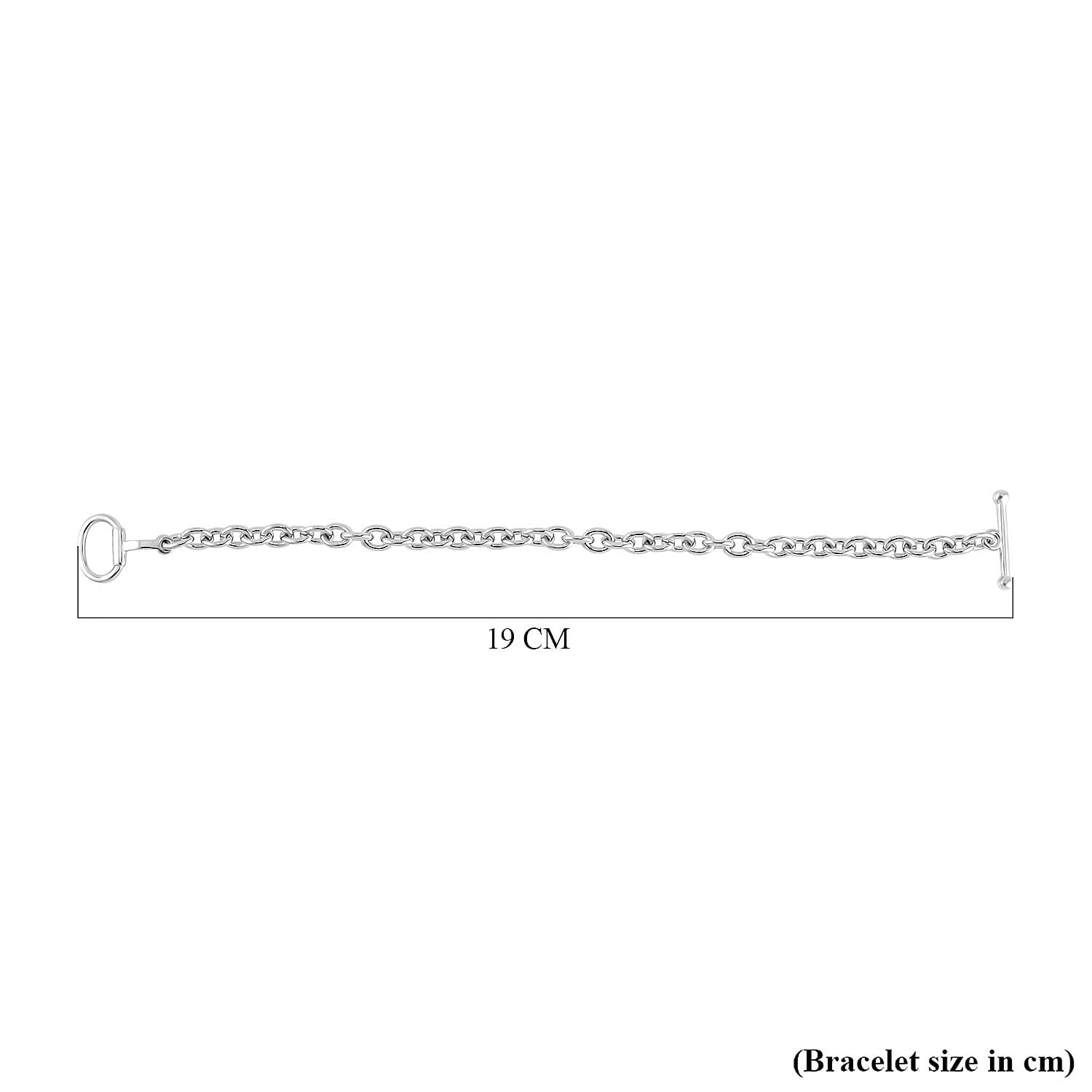 Designer Closeout Deal- Snaffle Link Clasp Rhodium Overlay Sterling Silver Cable Link Bracelet (Size - 7.5), Silver Wt. 13.4 Gms