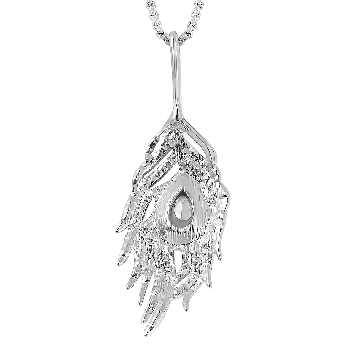 Blue & White Austrian Crystal Feather Necklace (Size - 24) in Silver Tone