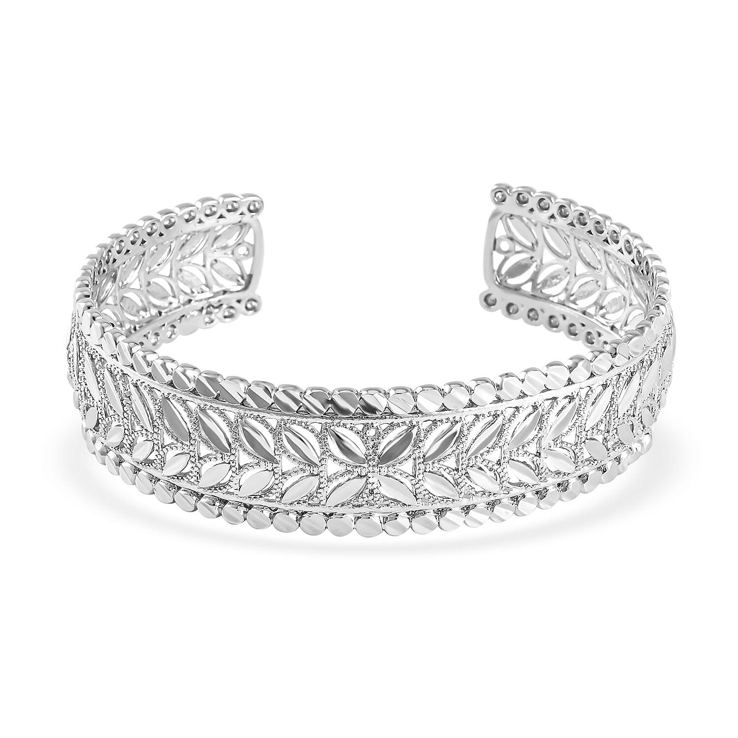 Engraved Leaf Cuff Adjustable Bangle (Size - 7)