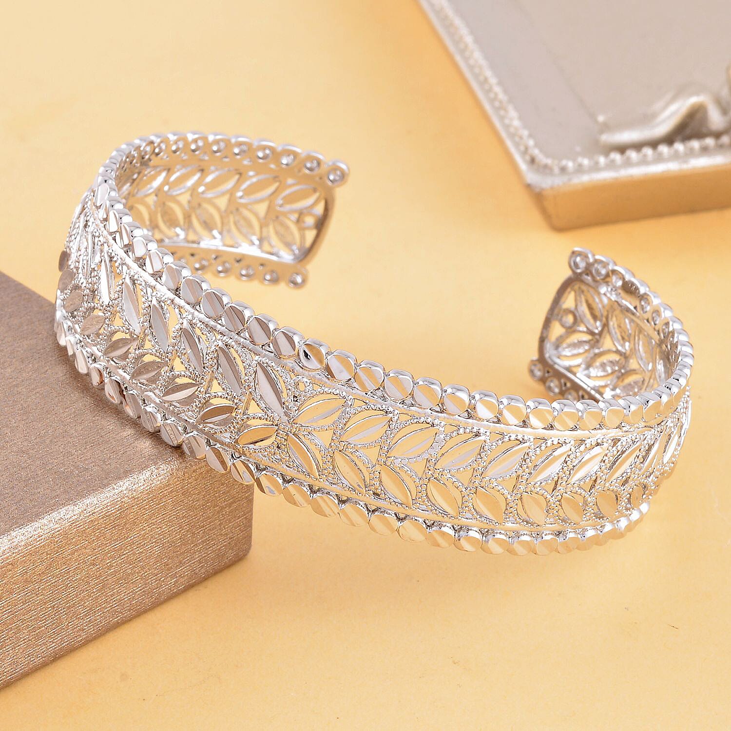 Engraved Leaf Cuff Adjustable Bangle (Size - 7)