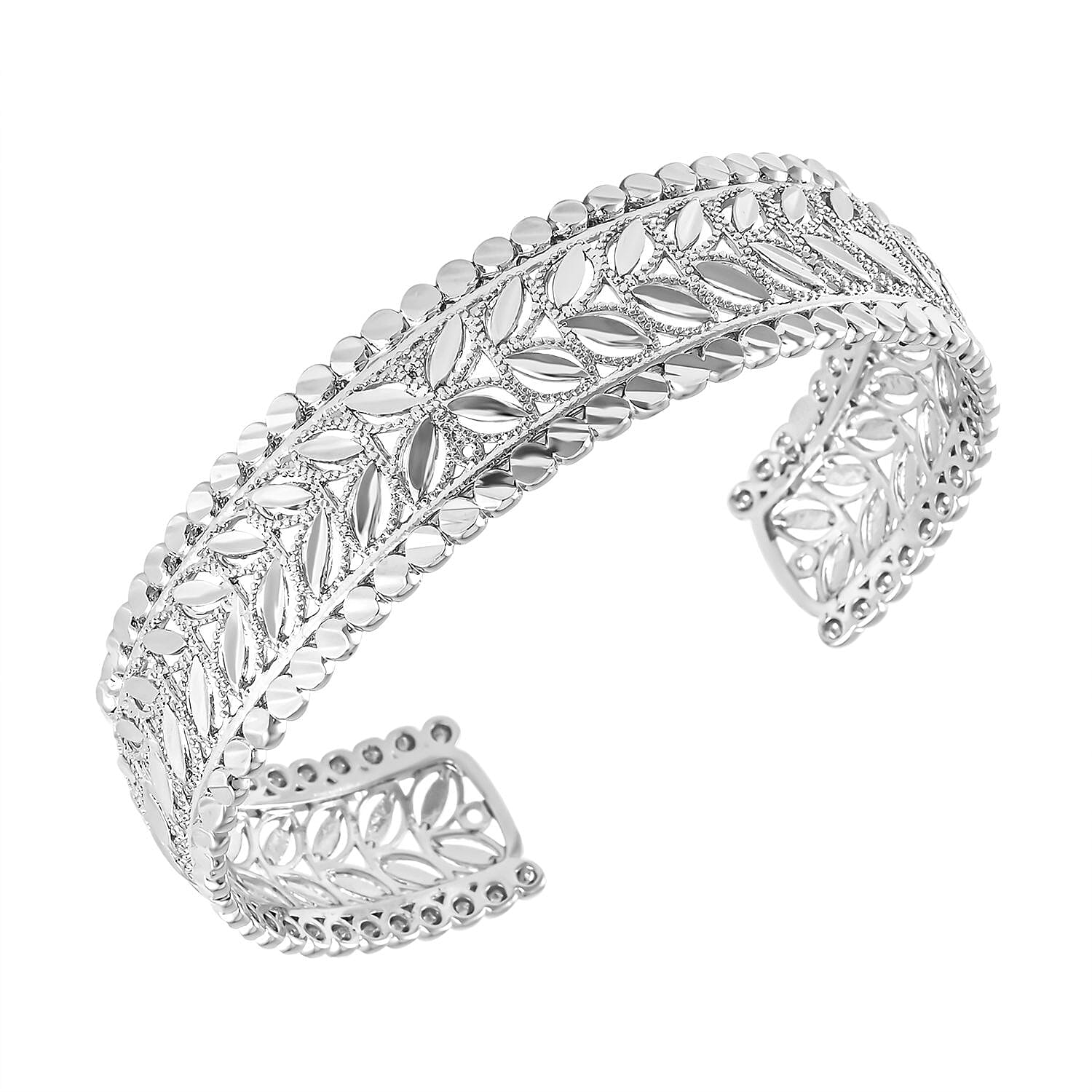 Engraved Leaf Cuff Adjustable Bangle (Size - 7)