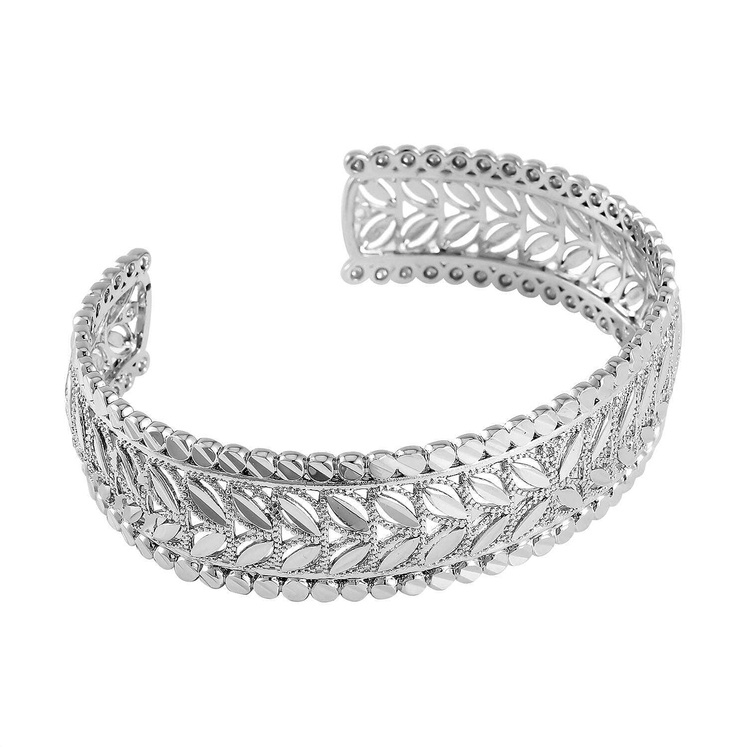 Engraved Leaf Cuff Adjustable Bangle (Size - 7)