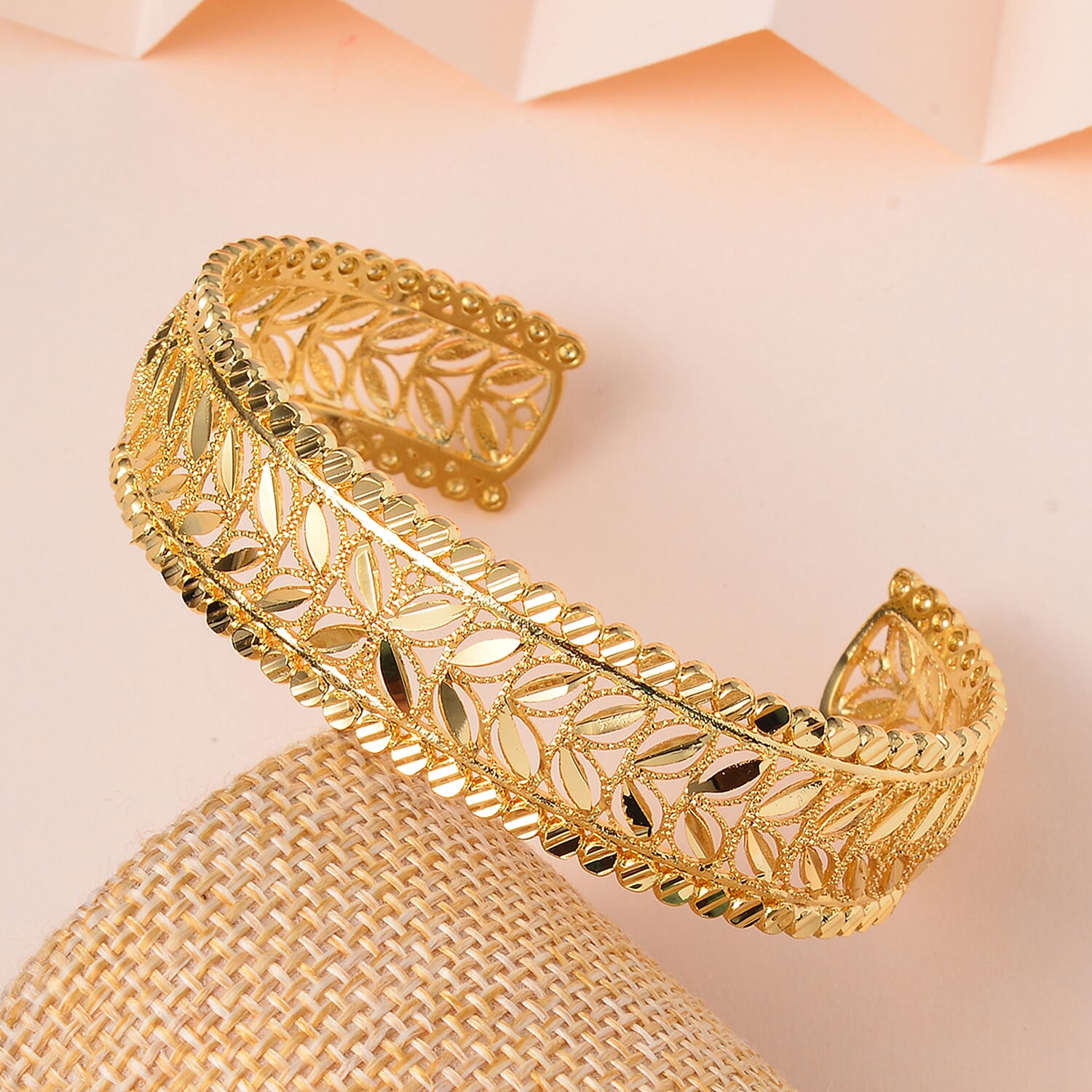 Engraved Leaf Cuff Adjustable Bangle