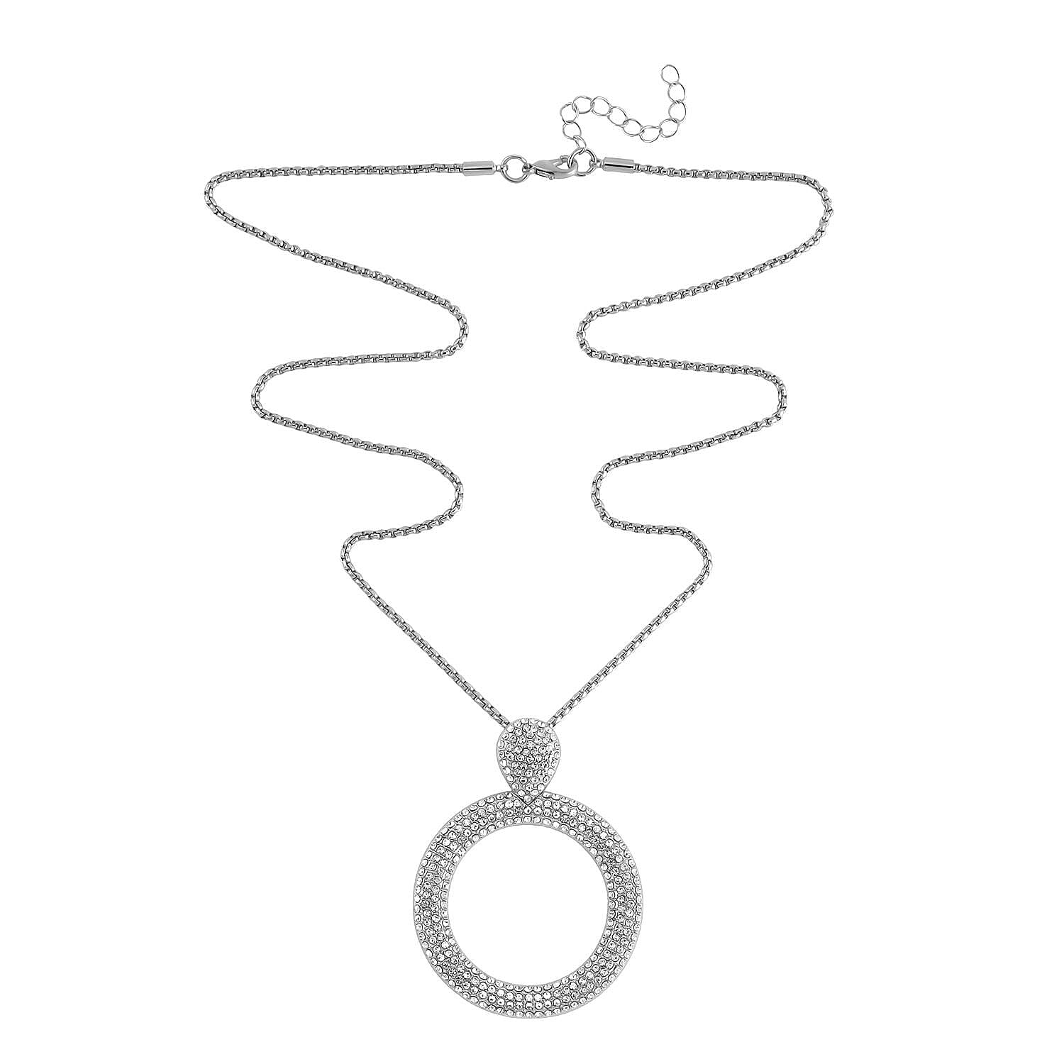 White Austrian Crystal Circle Necklace (Size - 24) in Silver Tone