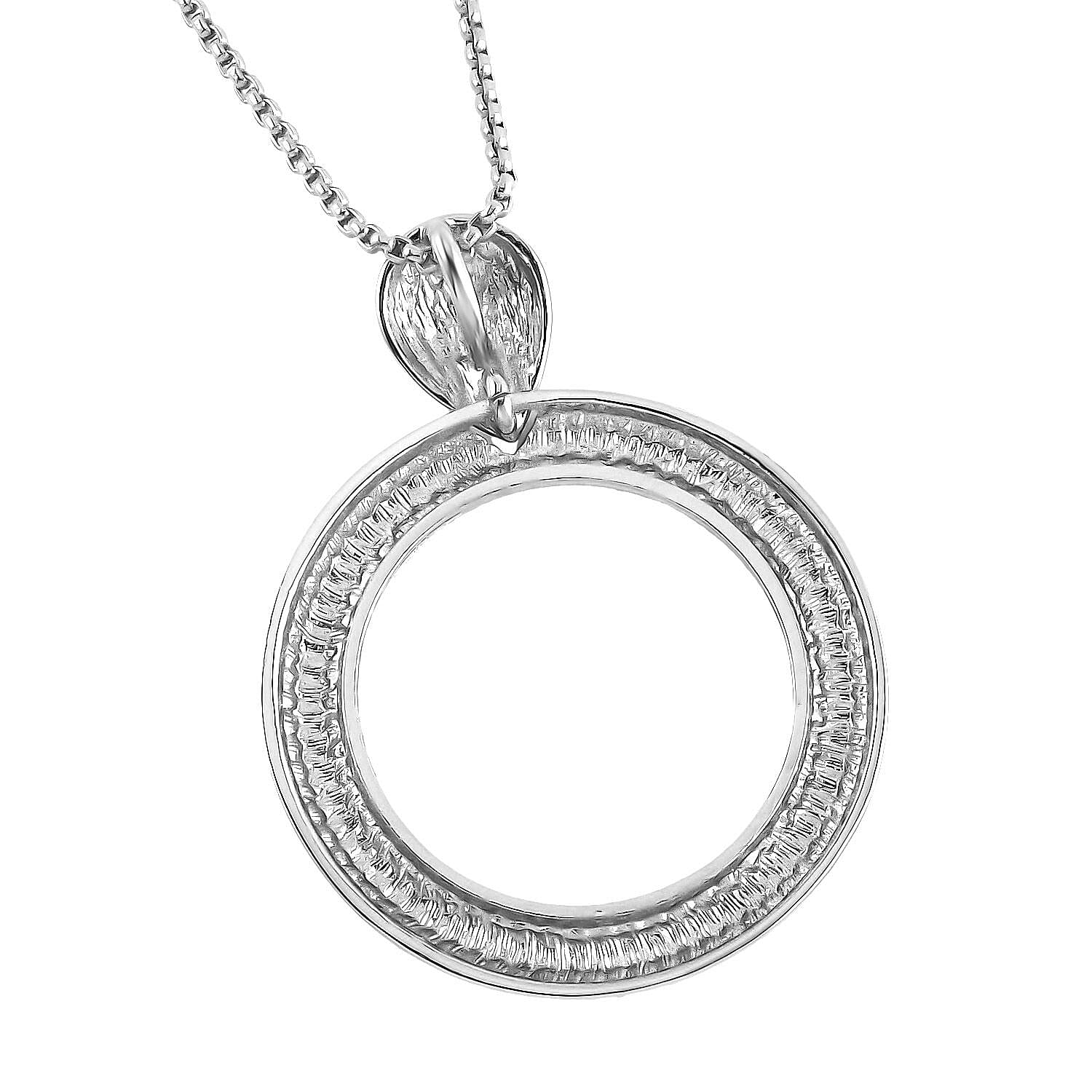 White Austrian Crystal Circle Necklace (Size - 24) in Silver Tone
