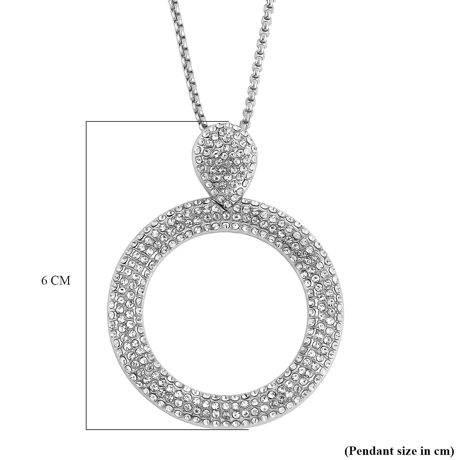 White Austrian Crystal Circle Necklace (Size - 24) in Silver Tone