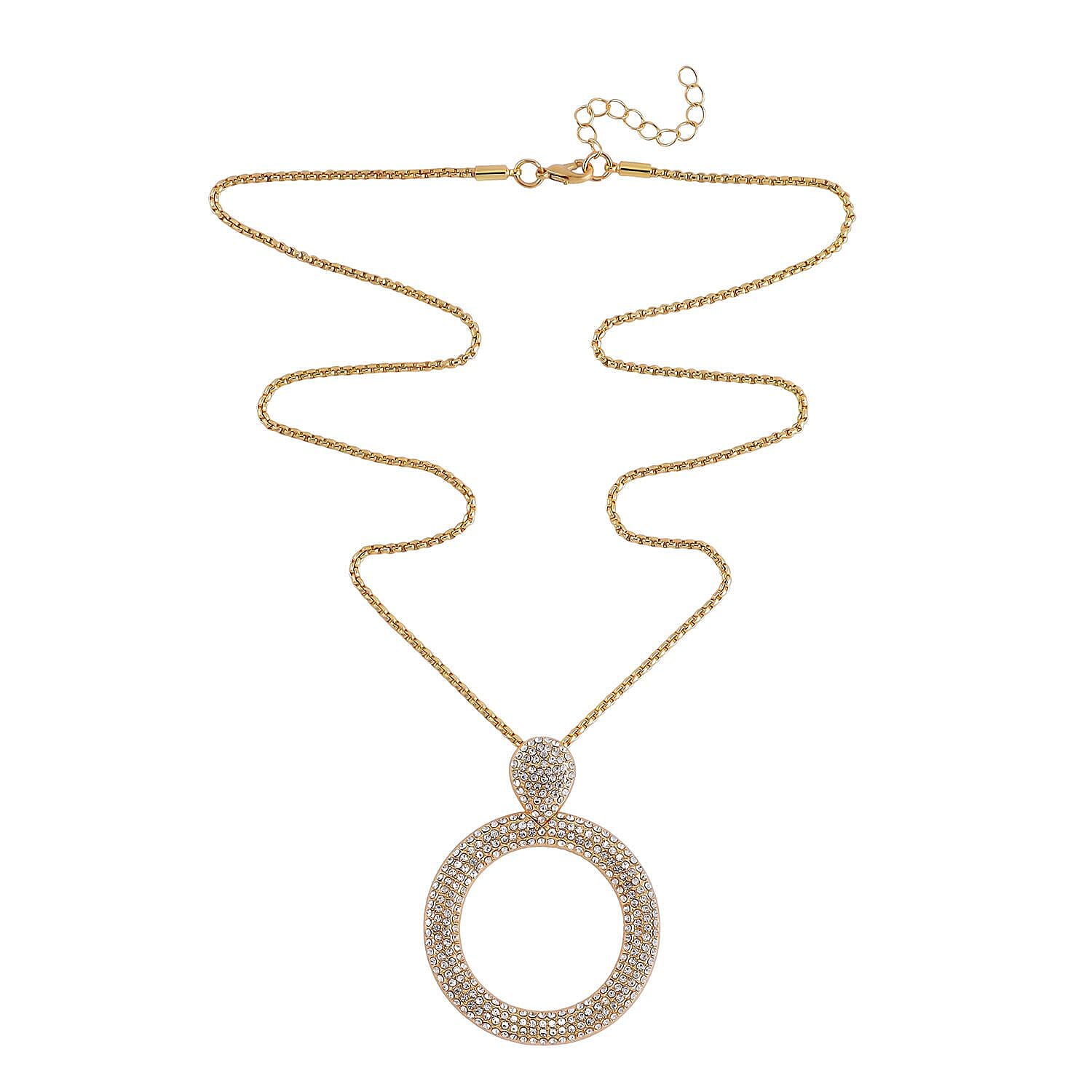 White Austrian Crystal Circle Necklace (Size - 24) in Yellow Gold Tone