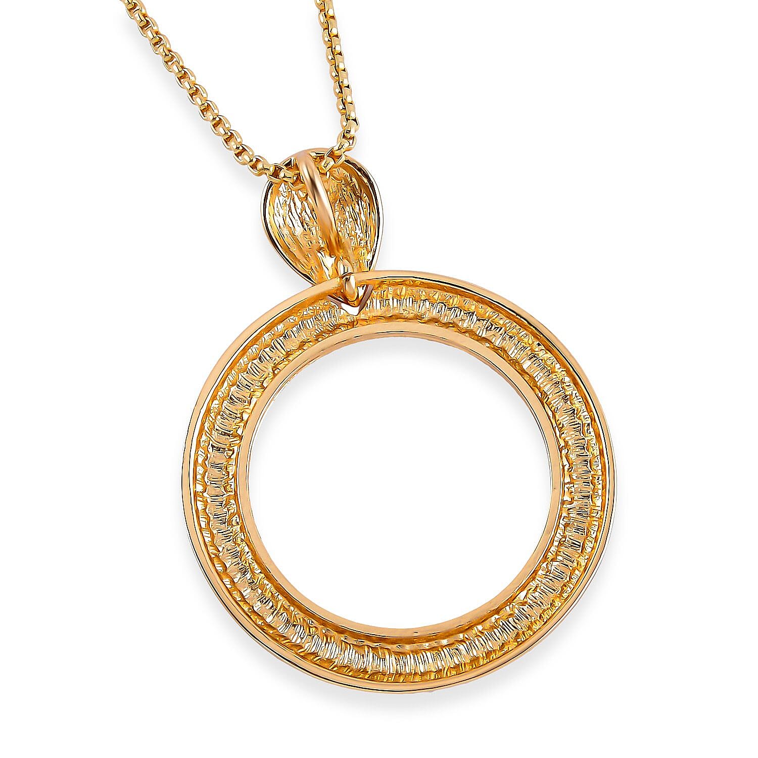 White Austrian Crystal Circle Necklace (Size - 24) in Yellow Gold Tone