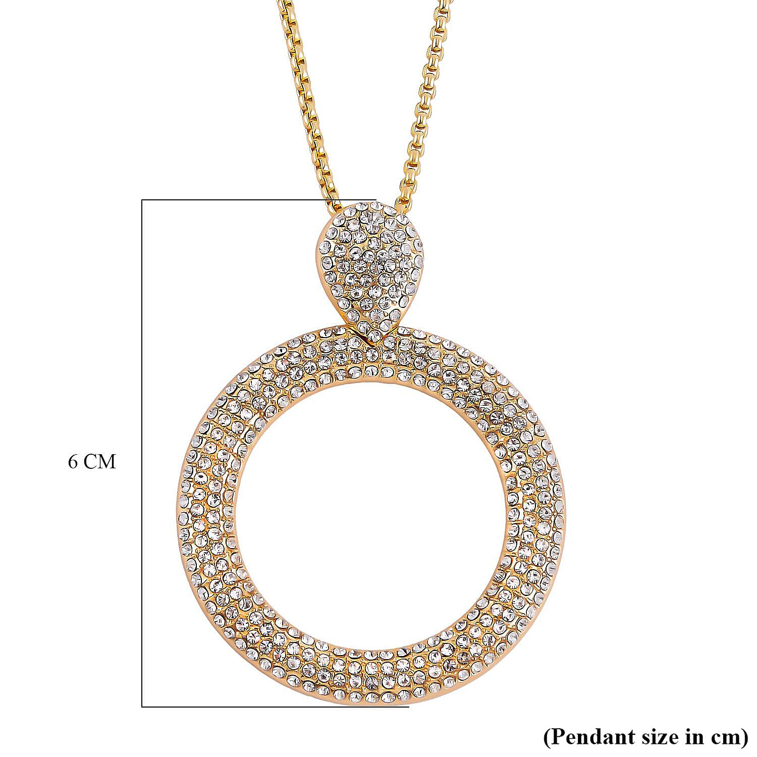 White Austrian Crystal Circle Necklace (Size - 24) in Yellow Gold Tone