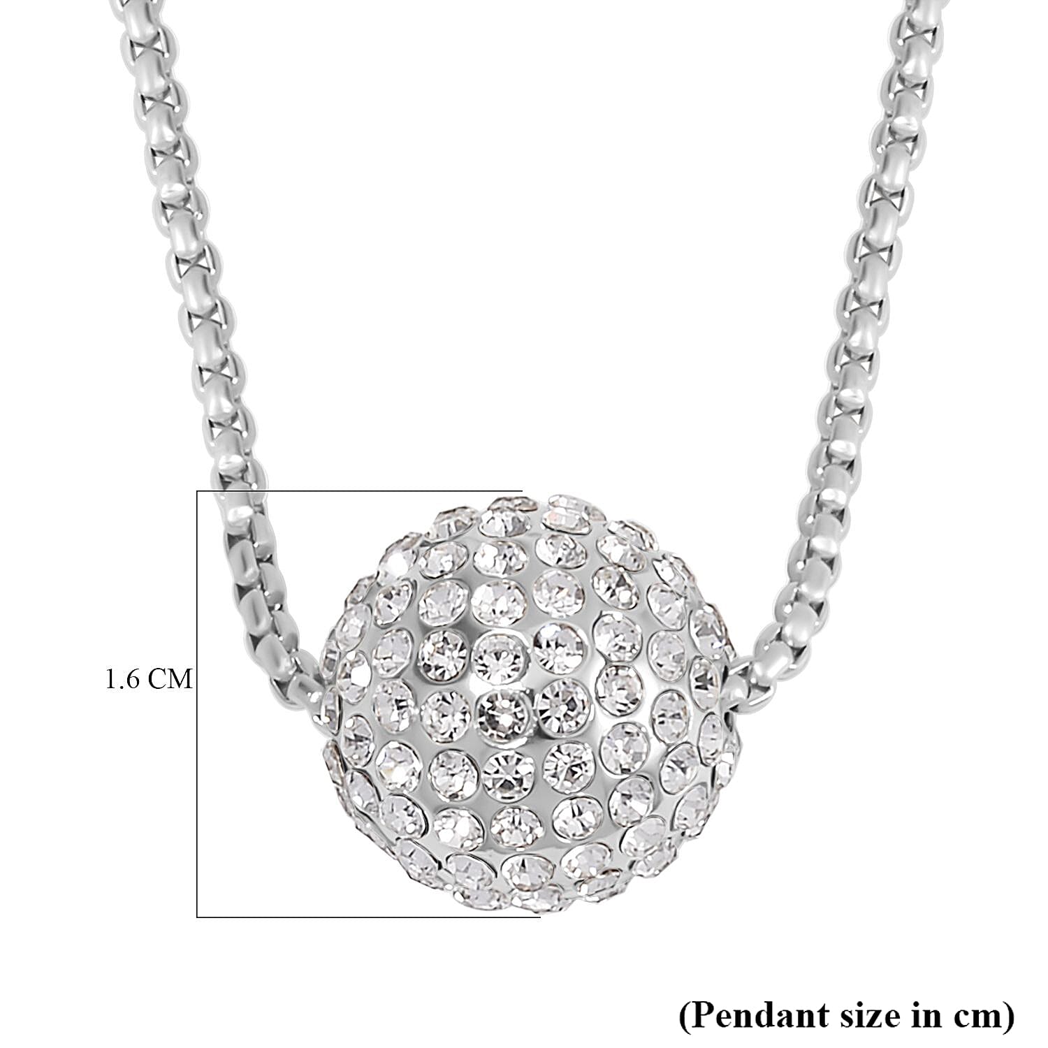 White Austrian Crystal Ball Necklace (Size - 24)-2 Inch Ext.) in Silver Tone