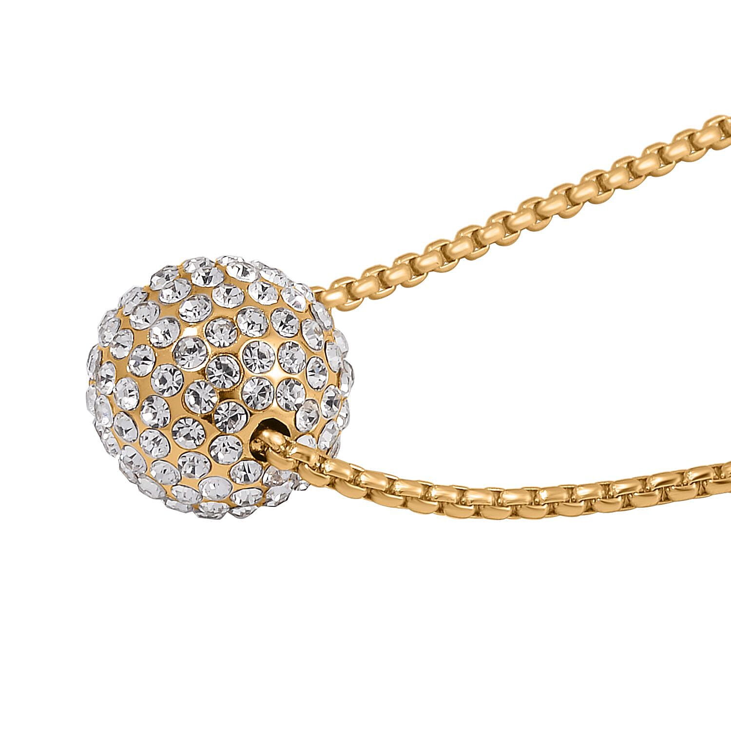 White Austrian Crystal Ball Necklace (Size - 24)-2 Inch Ext.) in Yellow Gold Tone