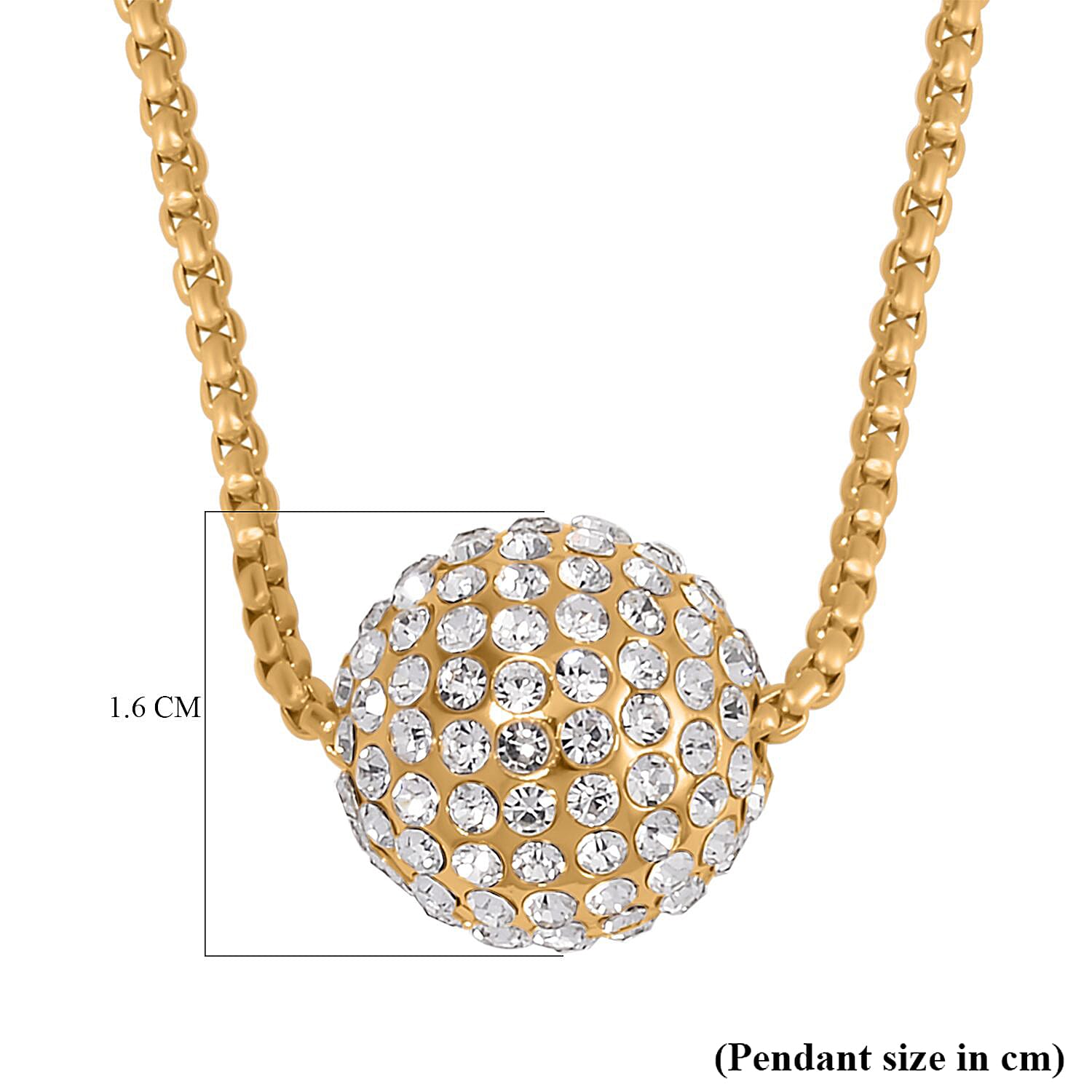 White Austrian Crystal Ball Necklace (Size - 24)-2 Inch Ext.) in Yellow Gold Tone