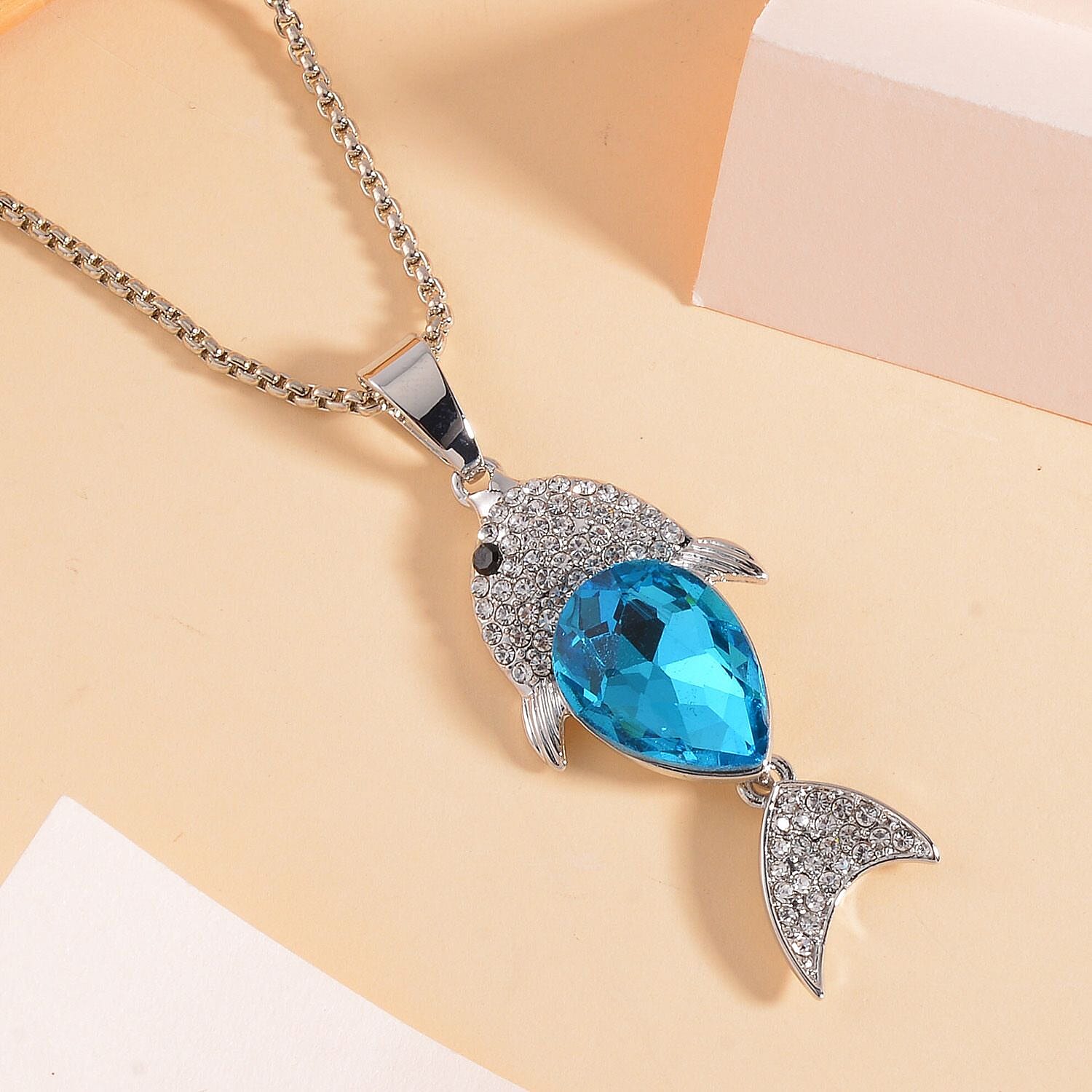 Multi Colour Crystal Fish Necklace (Size - 24)