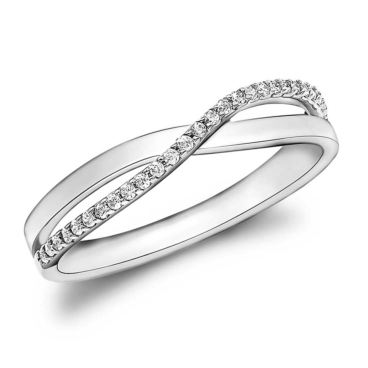 9K White Gold Finest CZ Crossover Ring