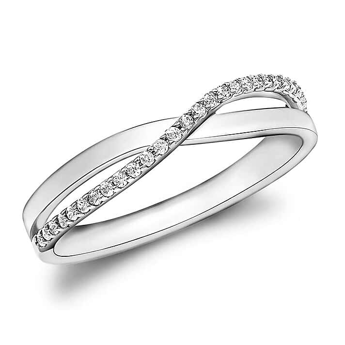 9K White Gold Finest CZ Crossover Ring