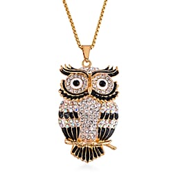 Close Out Deal- Multi Colour Austrian Crystal Enamelled Owl Necklace (Size - 24-2 Inch Ext.)